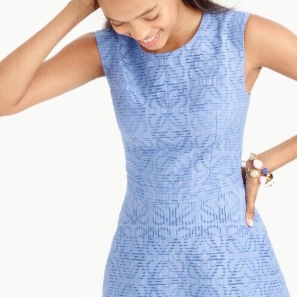 J. Crew Blue Eyelet Jacquard Fit & Flare Dress C9228 (Size 4) - Picture 2 of 10